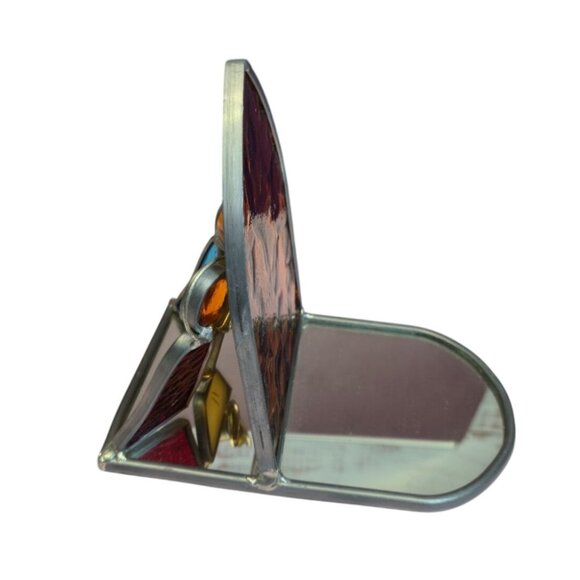 Vintage Stained Glass Nativity Scene Mirror Panel Christmas Art candle base - Picture 4 of 9